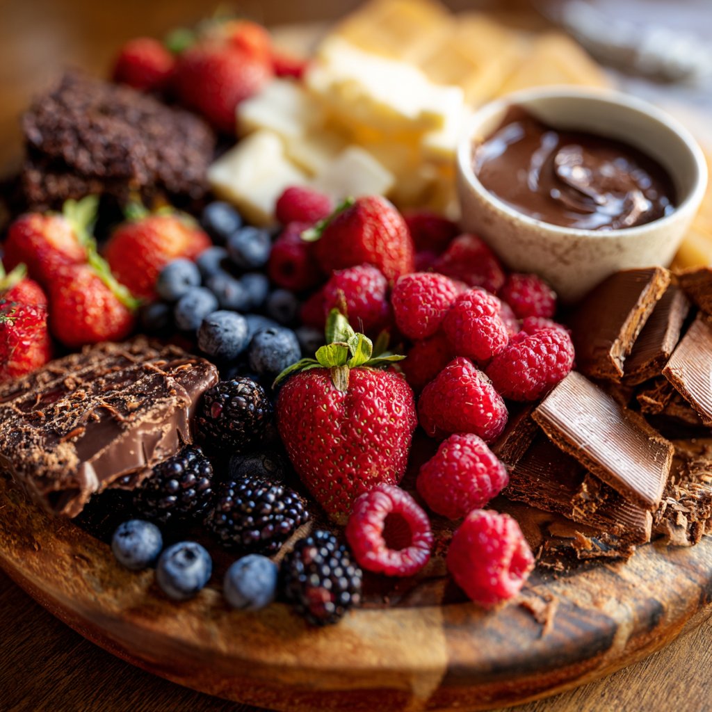Valentines Charcuterie Board with Chocolate and Berries