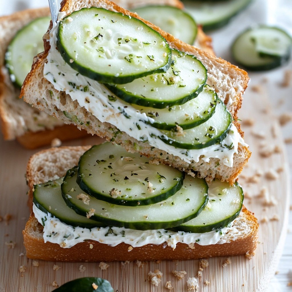 Light Cucumber Cream Cheese Sandwich Lunch