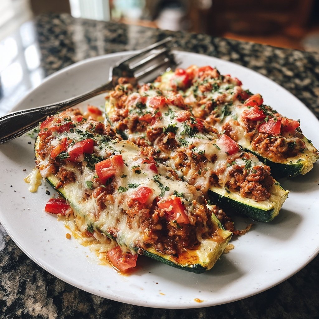 Ground Beef And Rice Stuffed Zucchini Boats