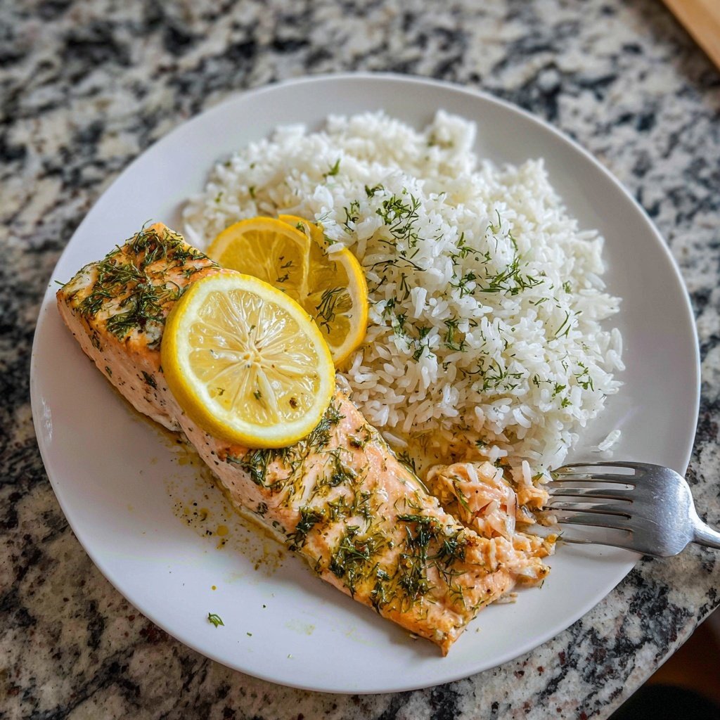 Lemon Dill Salmon With Rice
