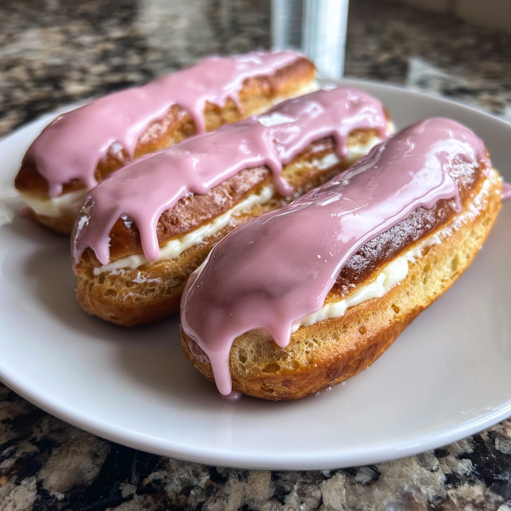 Chocolate Éclairs with Pink Glaze